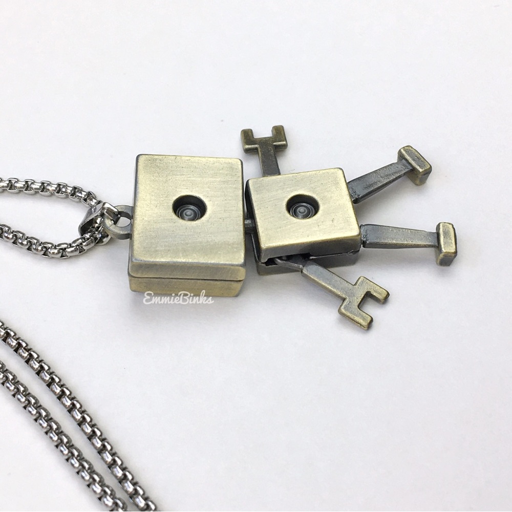 New Metal Robot 2 Sided Smaller Version Pendant Necklace, Stainless Steel - Picture 13 of 16